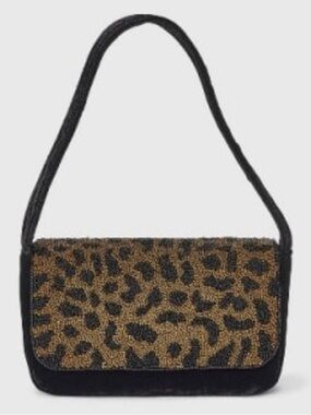 A New Day Beaded Leopard Print Shoulder Bag Velvet Trim NWT Ethical